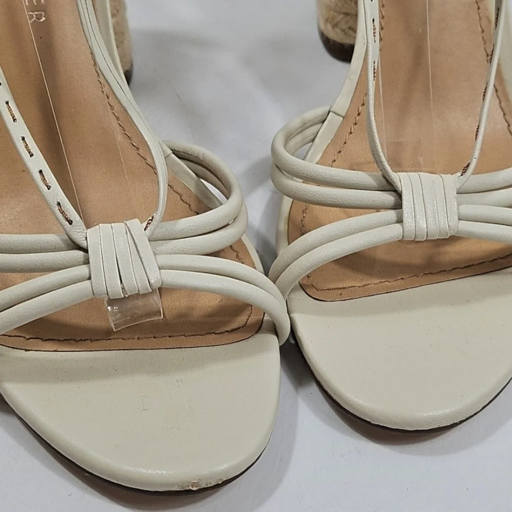 Gibson Latimer Tasha Sheep Leather Cream Ankle Wrap Jute Block Heel Sandal - Picture 6 of 16